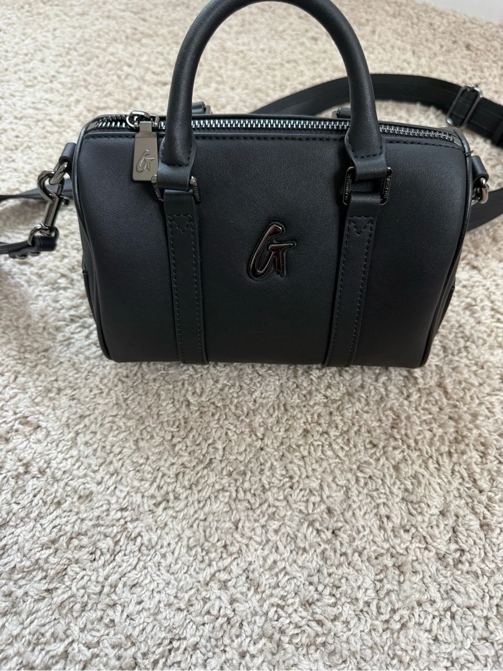 Black Leather Mini Duffel Crossbody Bag